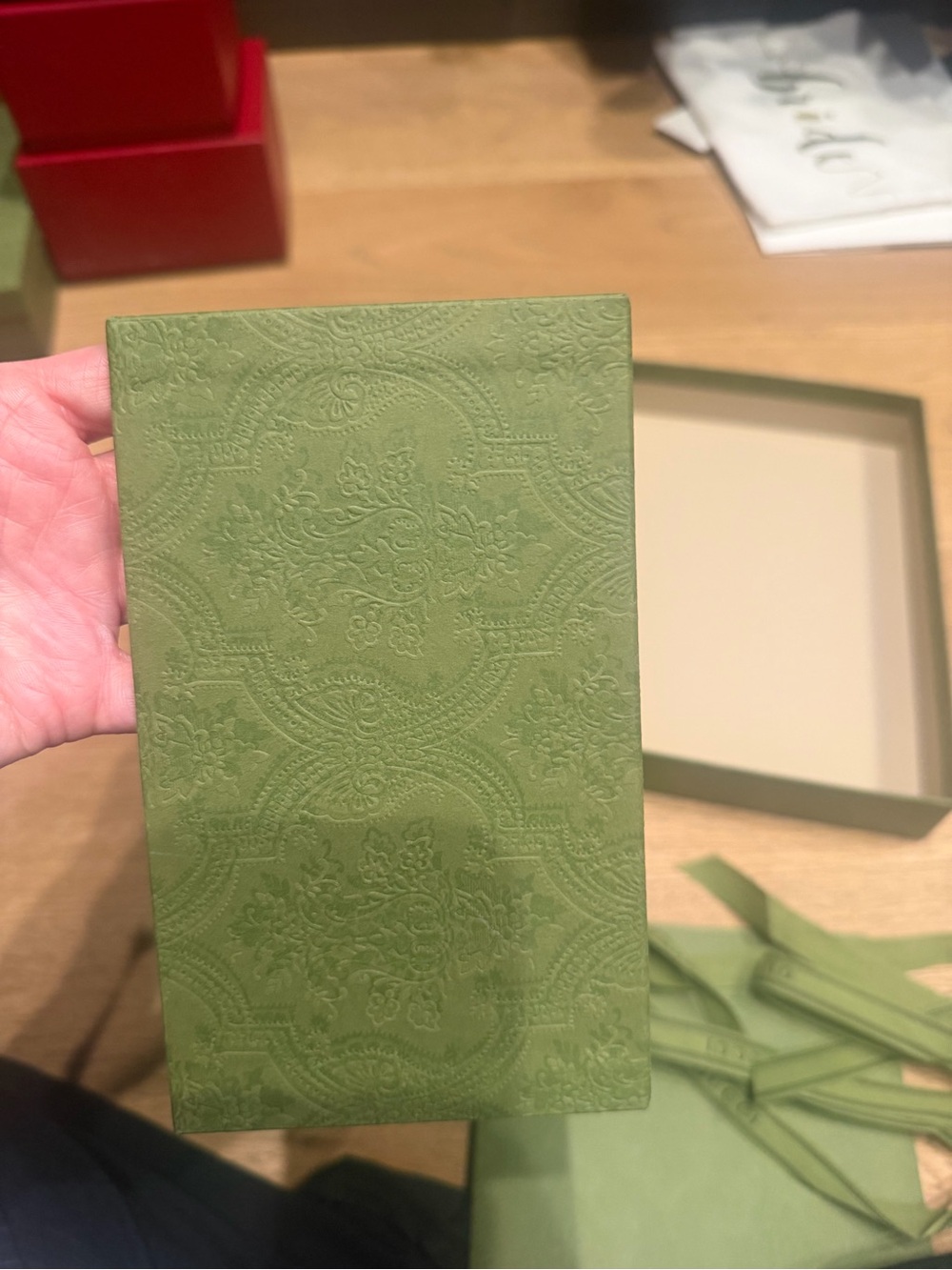 Gucci Olive Green Gift Box with Branded Ribbon and self sealing envelope - Picture 7 of 12